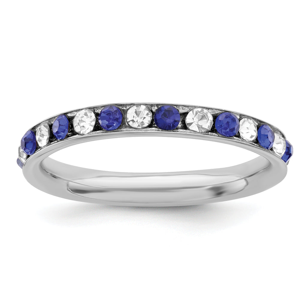 Sterling Silver Rhodium-plated Blue and White Crystal Eternity Band