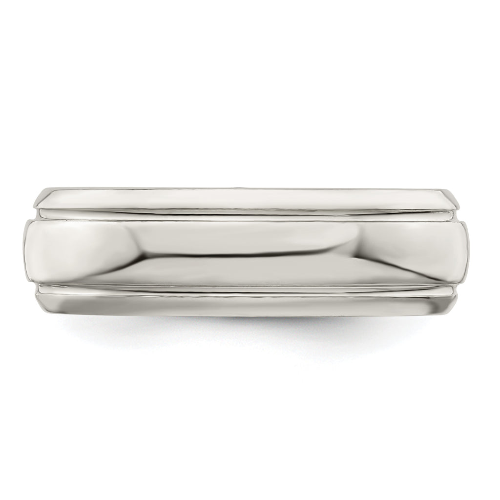 Sterling Silver 6mm Polished Domed with Grooved Beveled Edge Fancy Band