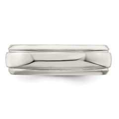 Sterling Silver 6mm Polished Domed with Grooved Beveled Edge Fancy Band Size 13.5