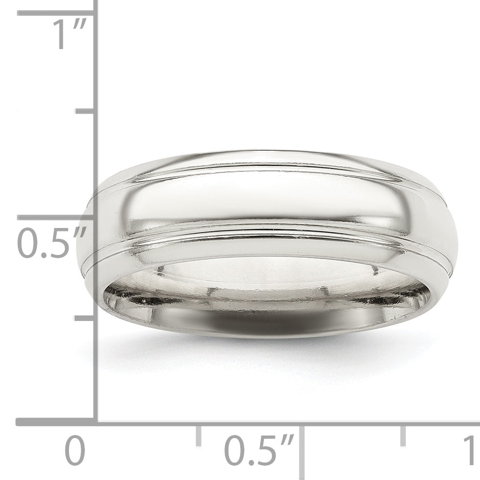 Sterling Silver 6mm Polished Domed with Grooved Beveled Edge Fancy Band Size 13.5
