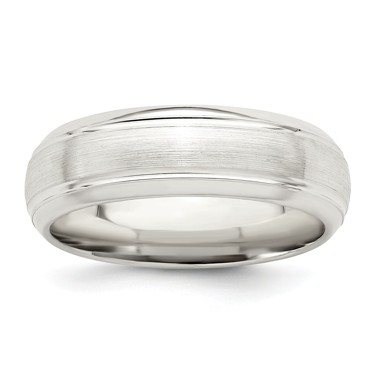 Sterling Silver 6mm Brushed Domed with Grooved Beveled Edge Fancy Band, Size 7–13.5 - Sophia Jewelers Main image