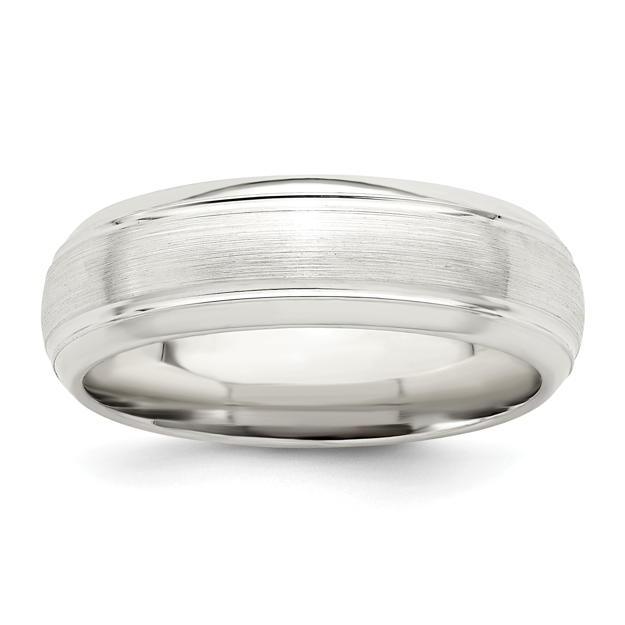 Sterling Silver 6mm Brushed Domed with Grooved Beveled Edge Fancy Band Main image