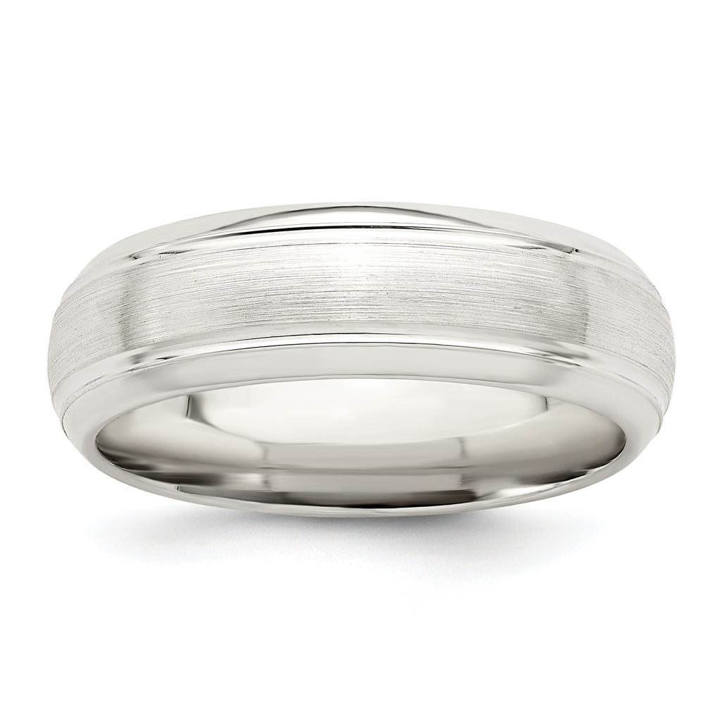 Sterling Silver 6mm Brushed Domed with Grooved Beveled Edge Fancy Band