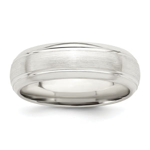 Sterling Silver 6mm Brushed Domed with Grooved Beveled Edge Fancy Band, Size 7–13.5 - Sophia Jewelers