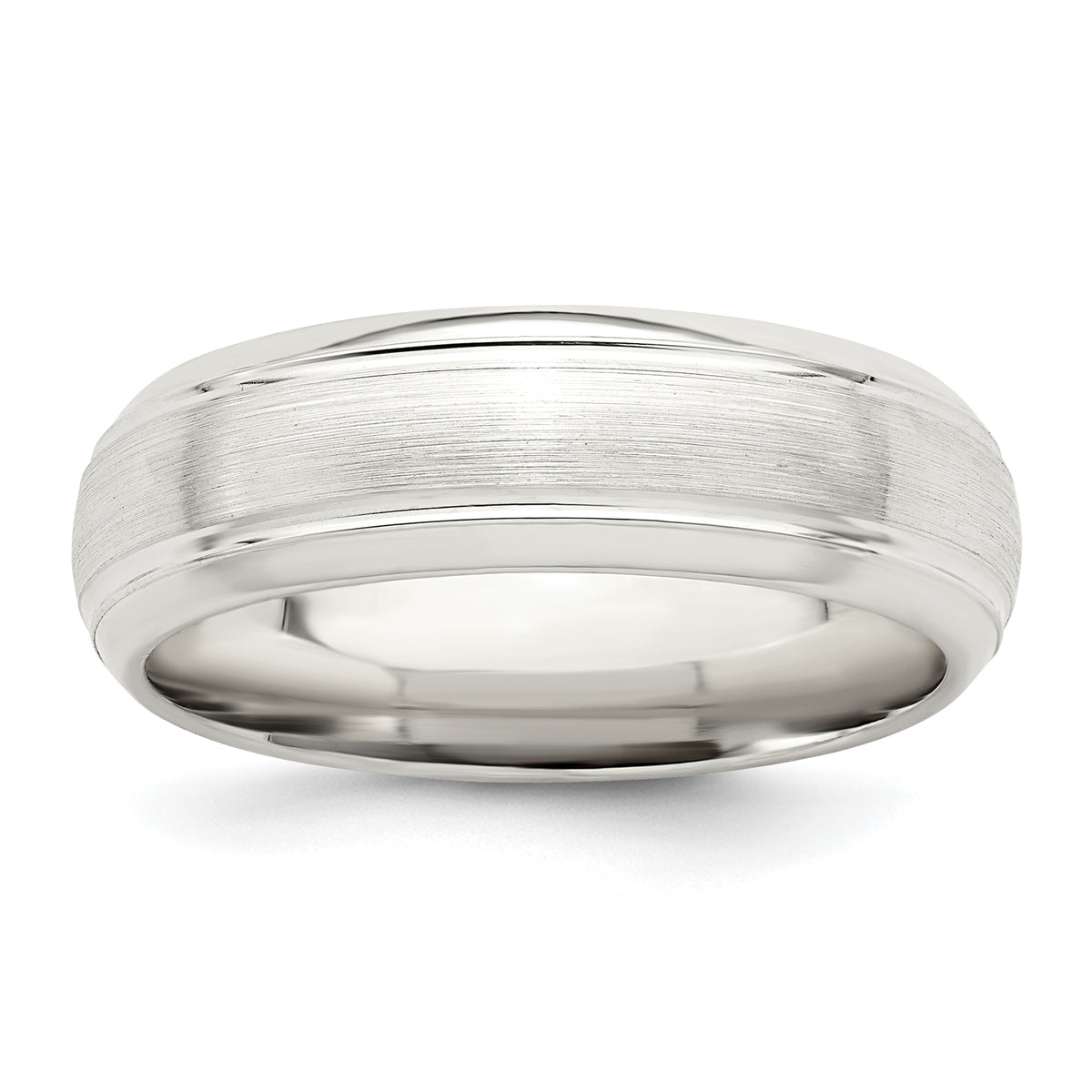 Sterling Silver 6mm Brushed Domed with Grooved Beveled Edge Fancy Band Size 13.5