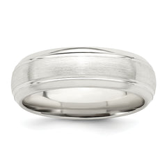 Sterling Silver 6mm Brushed Domed with Grooved Beveled Edge Fancy Band Size 13.5