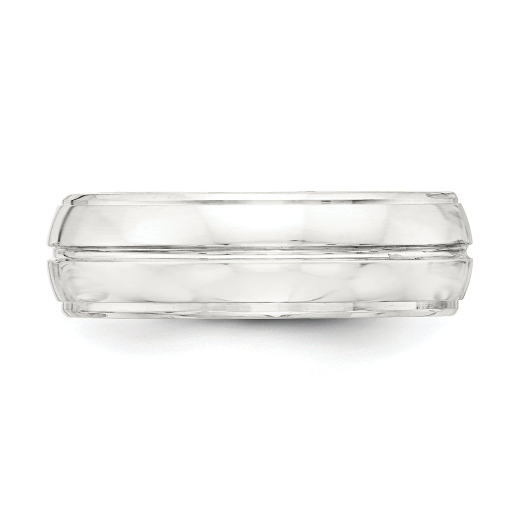 Sterling Silver 7mm Polished Domed Grooved Fancy Band