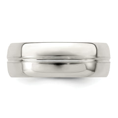Sterling Silver 7mm Polished Domed Grooved Fancy Band Size 13.5