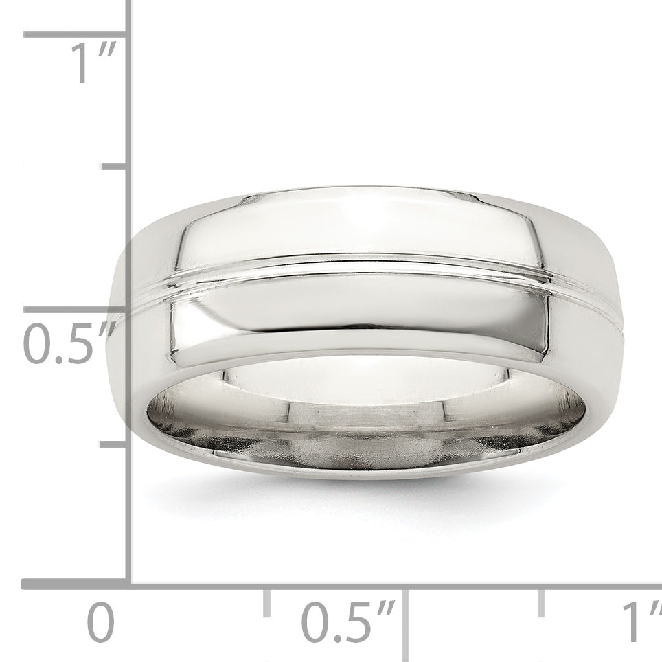 Sterling Silver 7mm Polished Domed Grooved Fancy Band Size 13.5