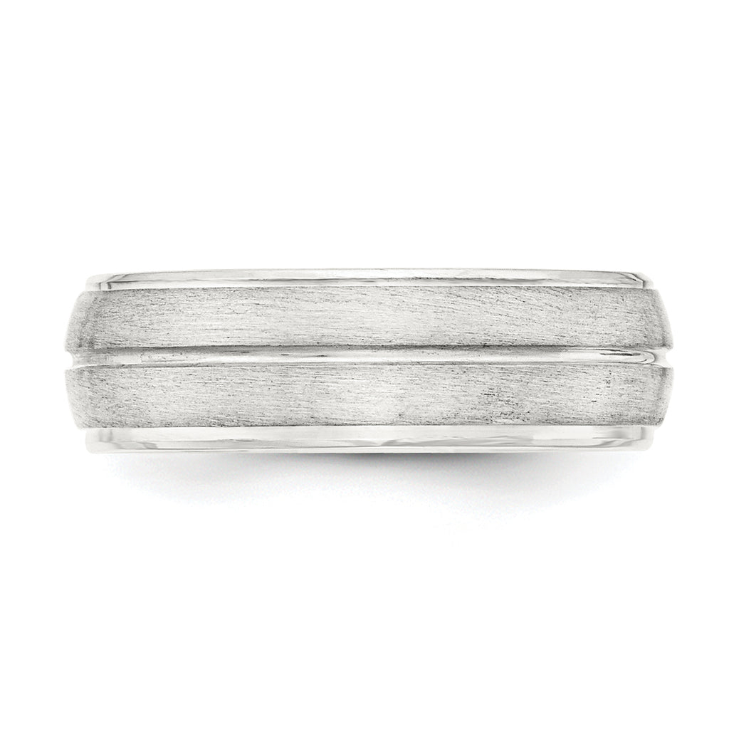 Sterling Silver 7mm Brushed Domed Grooved Fancy Band Size 13.5
