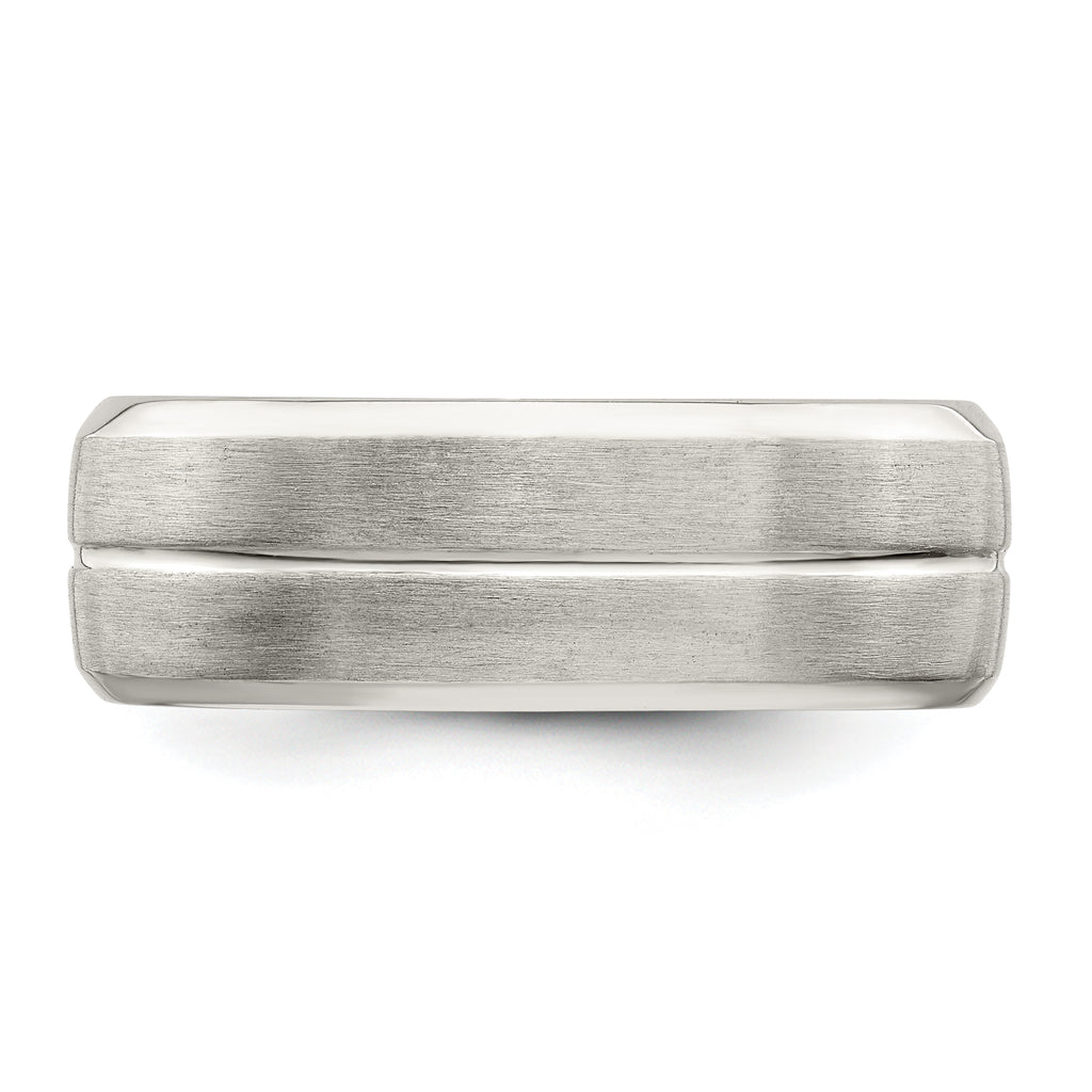 Sterling Silver 7mm Brushed Domed Grooved Fancy Band Size 13.5