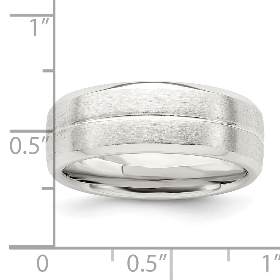 Sterling Silver 7mm Brushed Domed Grooved Fancy Band Size 13.5