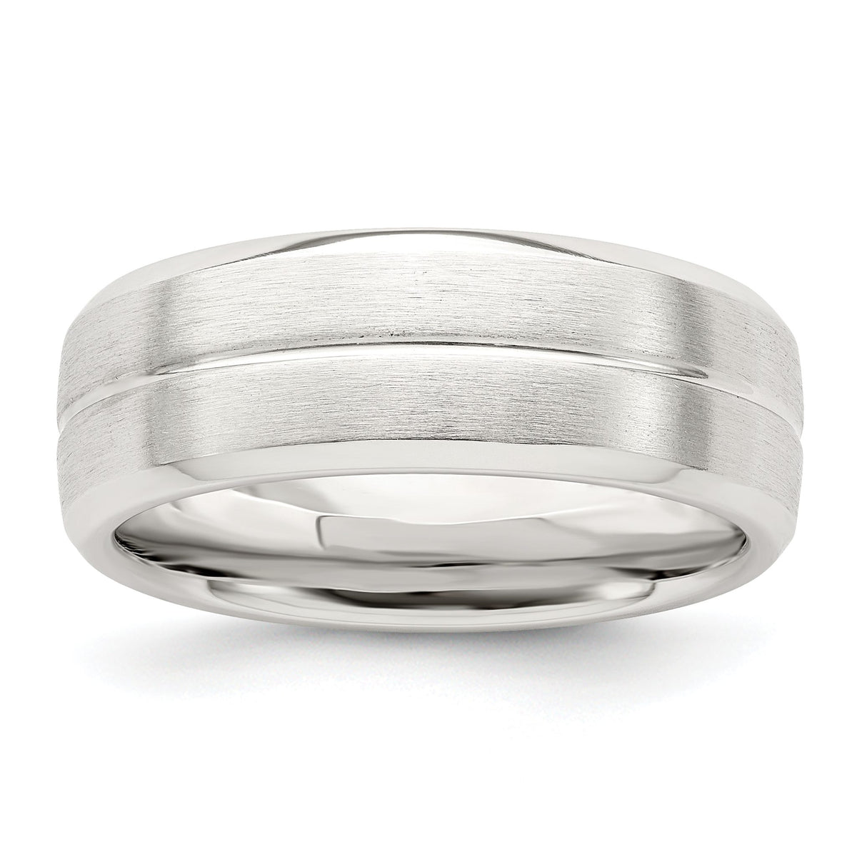 Sterling Silver 7mm Brushed Domed Grooved Fancy Band, Size 7–13.5 - Sophia Jewelers Main image