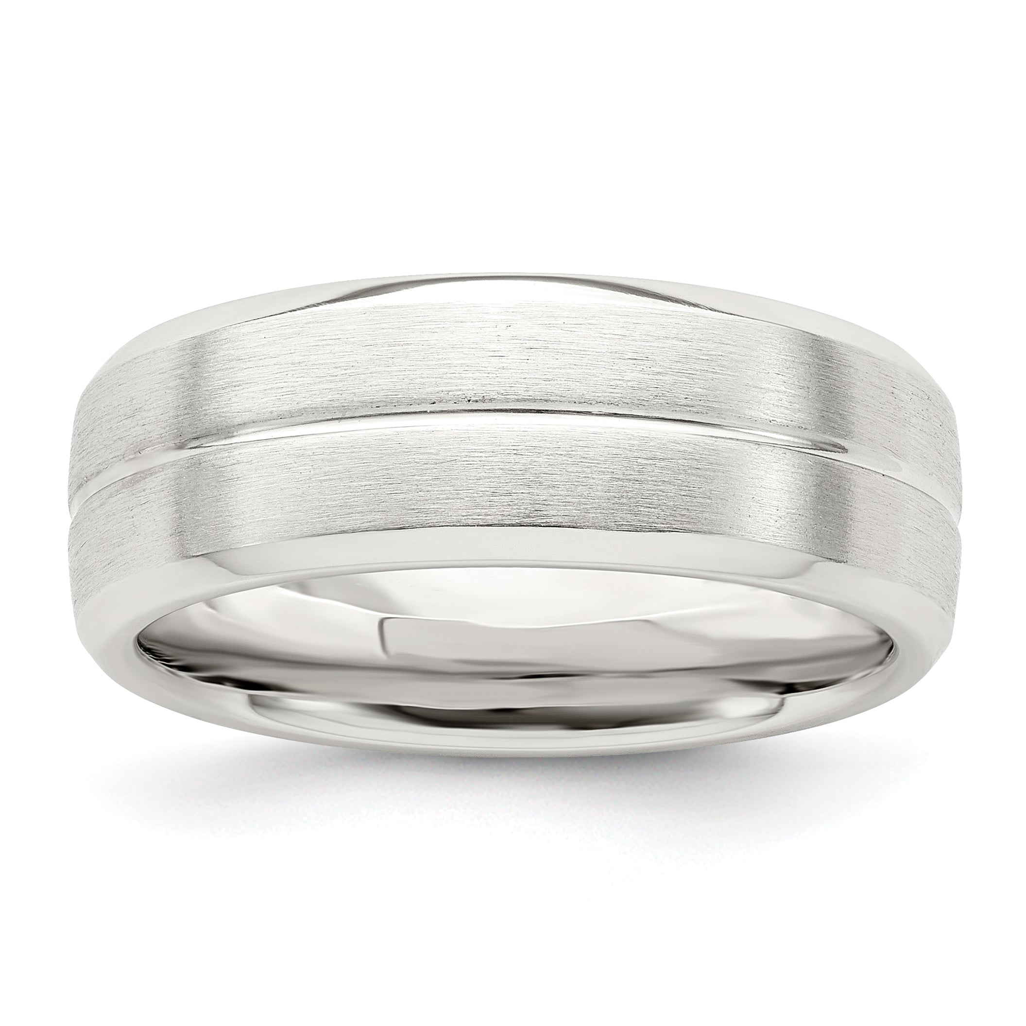 Sterling Silver 7mm Brushed Domed Grooved Fancy Band Size 13.5 Main image
