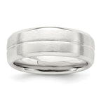 Sterling Silver 7mm Brushed Domed Grooved Fancy Band Size 13.5
