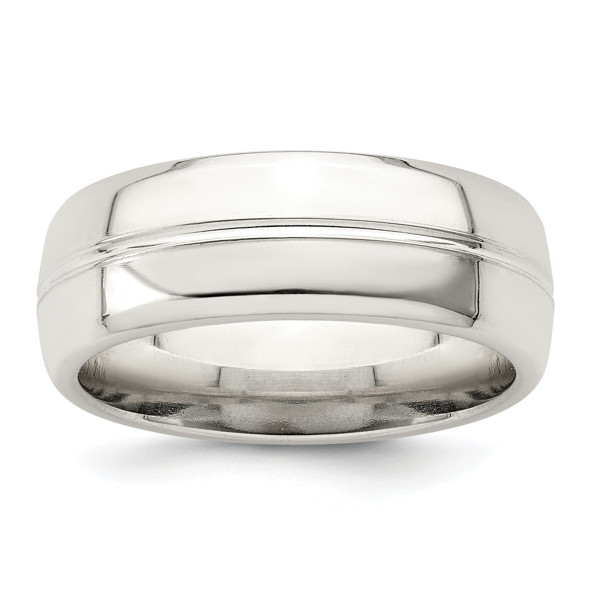 Sterling Silver 7mm Polished Domed Grooved Fancy Band - Sophia Jewelers Main image