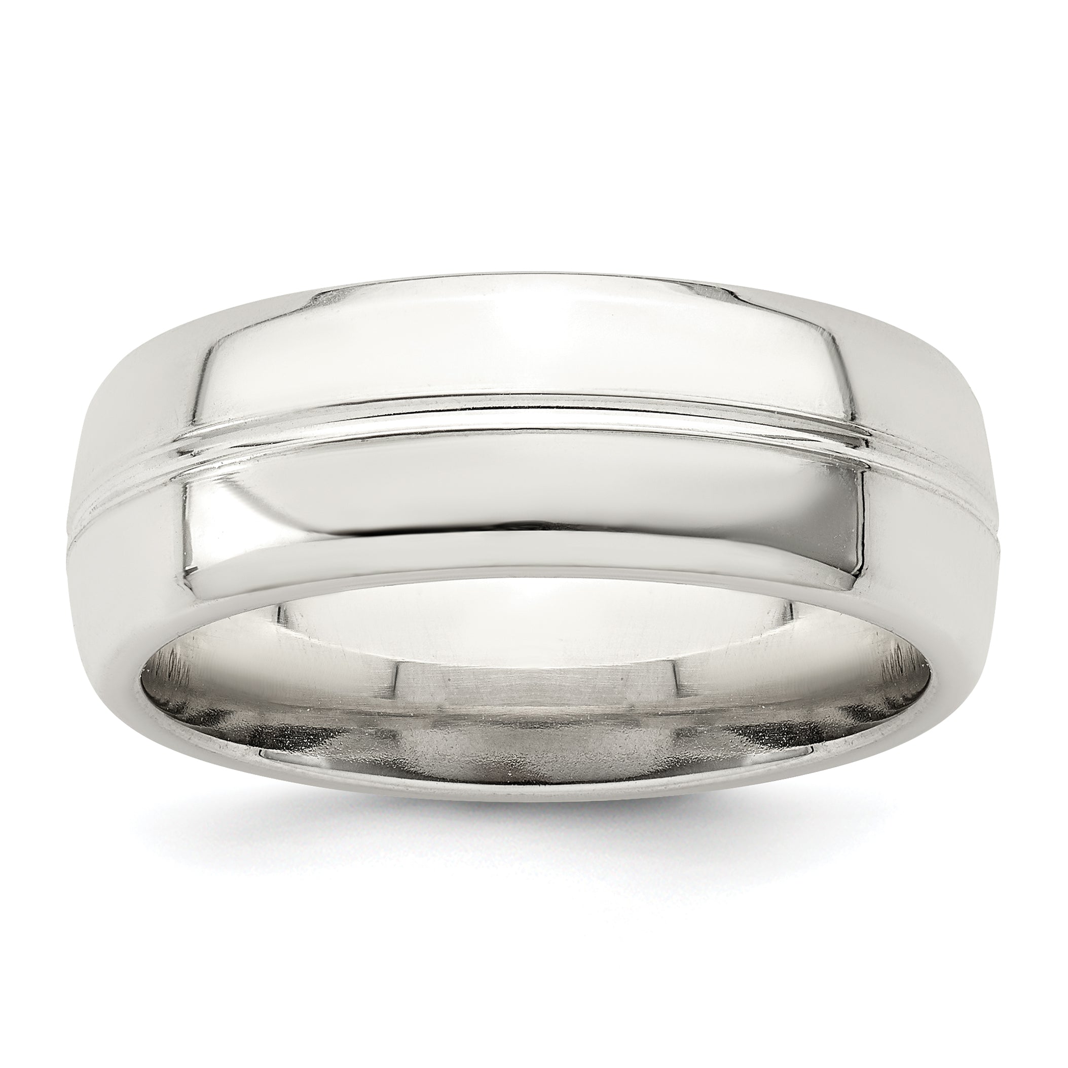 Sterling Silver 7mm Polished Domed Grooved Fancy Band Main image