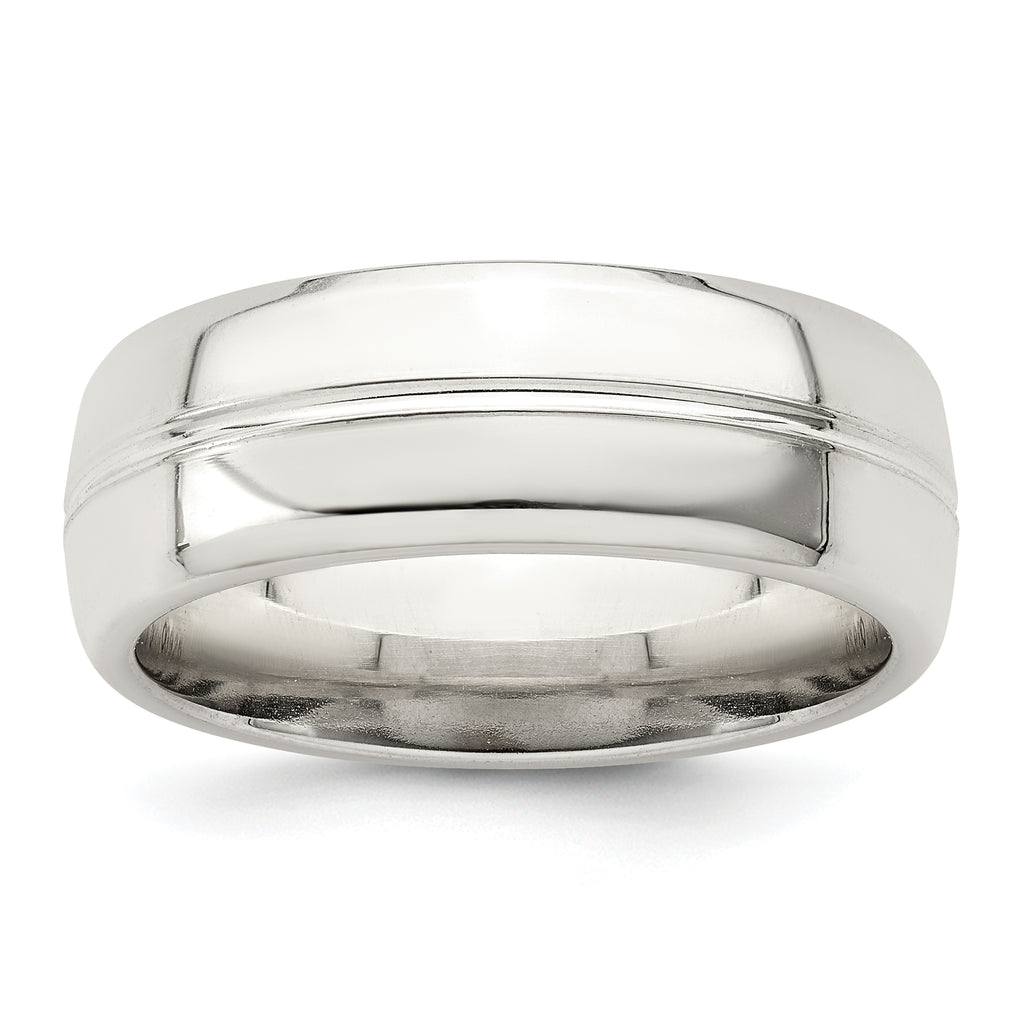 Sterling Silver 7mm Polished Domed Grooved Fancy Band