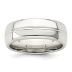 Sterling Silver 7mm Polished Domed Grooved Fancy Band
