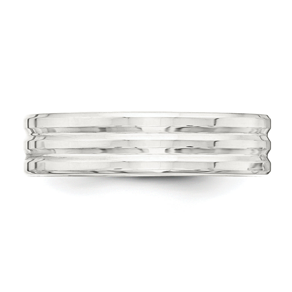Sterling Silver 6mm Polished Flat Grooved Fancy Band