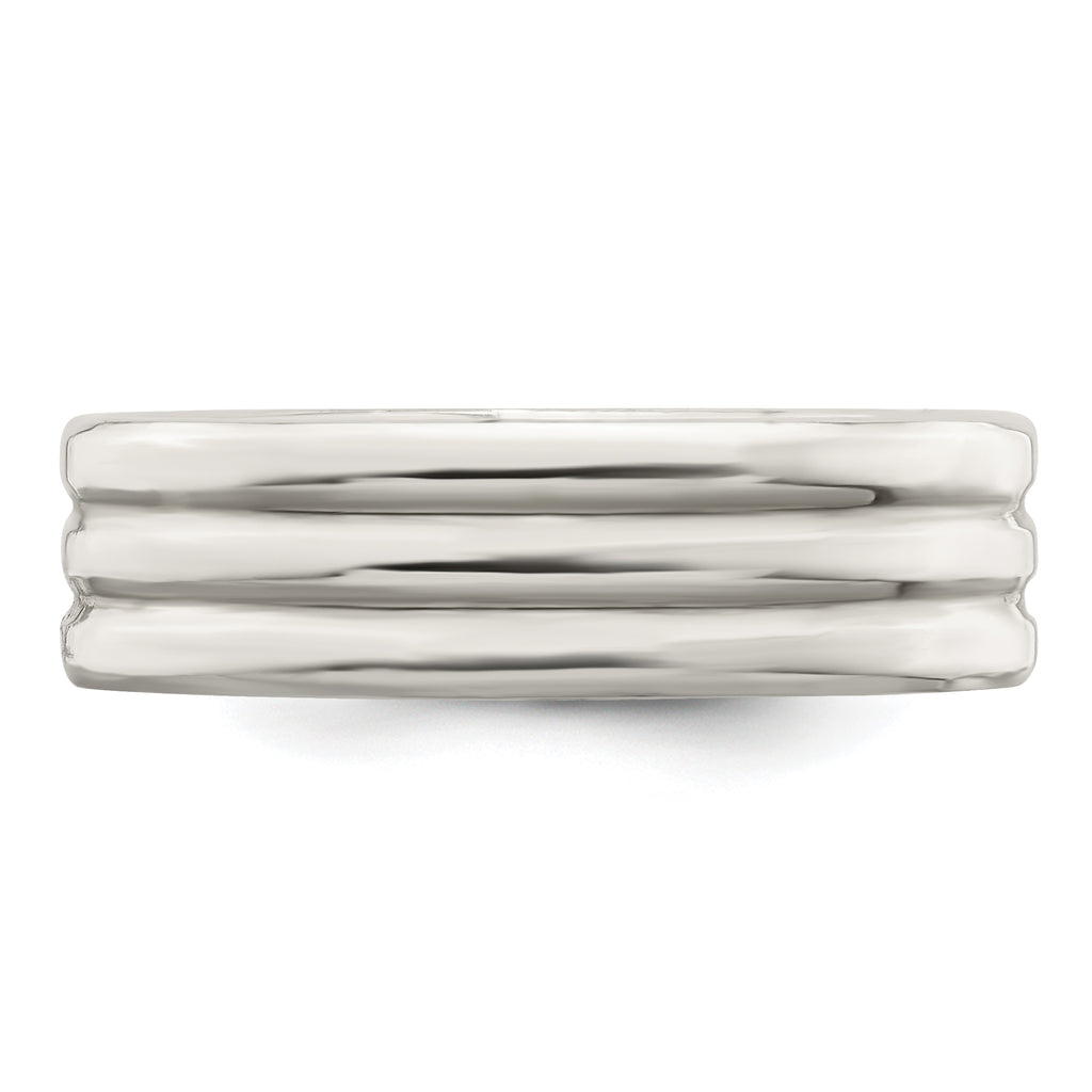 Sterling Silver 6mm Polished Flat Grooved Fancy Band
