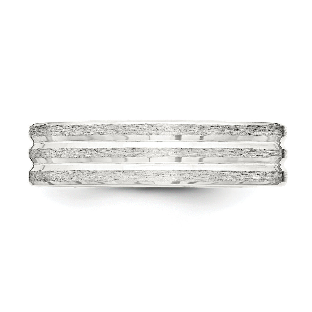 Sterling Silver 6mm Brushed Flat Grooved Fancy Band