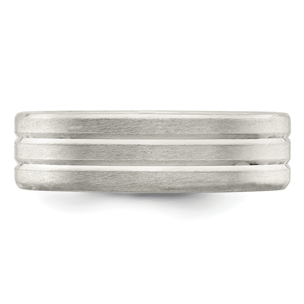Sterling Silver 6mm Brushed Flat Grooved Fancy Band
