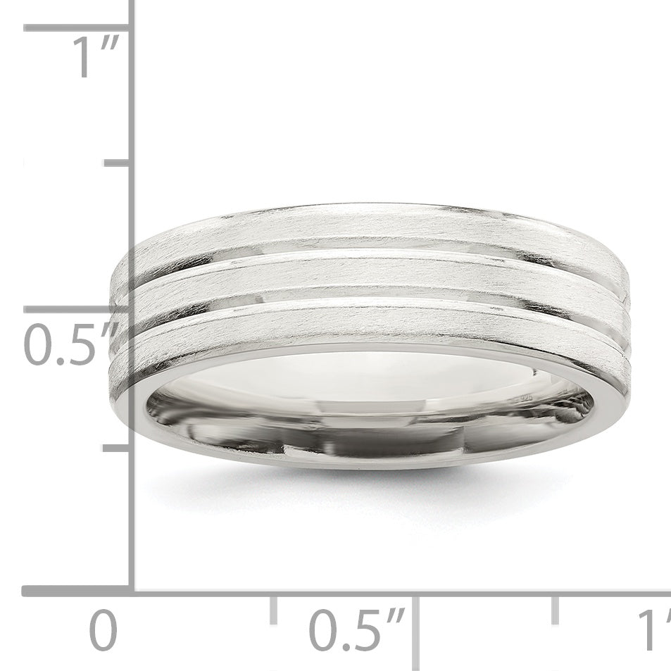 Sterling Silver 6mm Brushed Flat Grooved Fancy Band Size 13.5