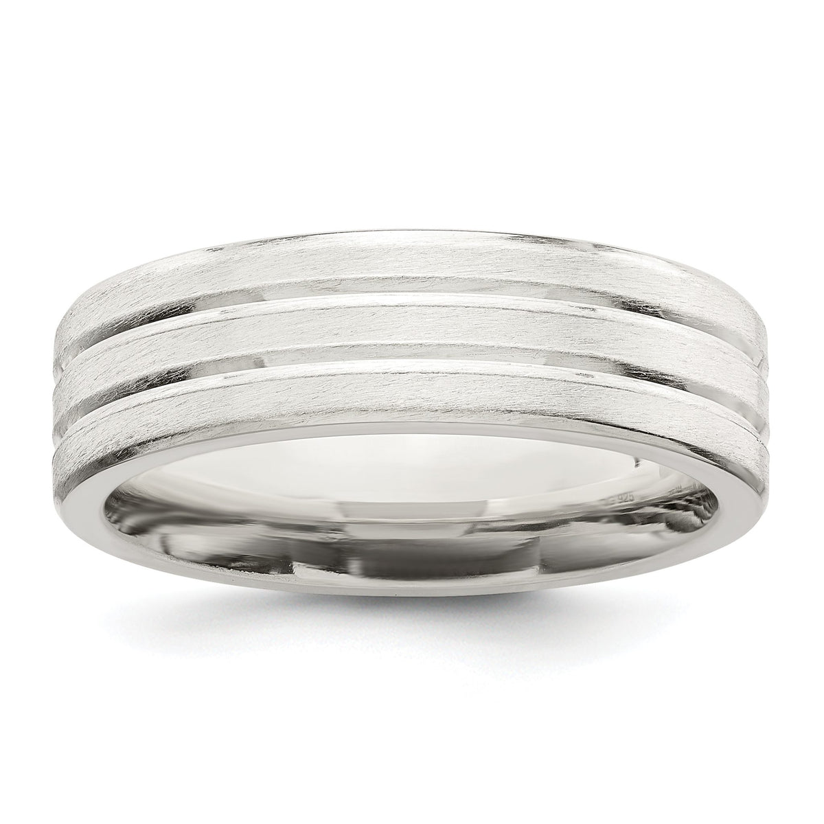 Sterling Silver 6mm Brushed Flat Grooved Fancy Band, Size 7–13.5 - Sophia Jewelers Main image