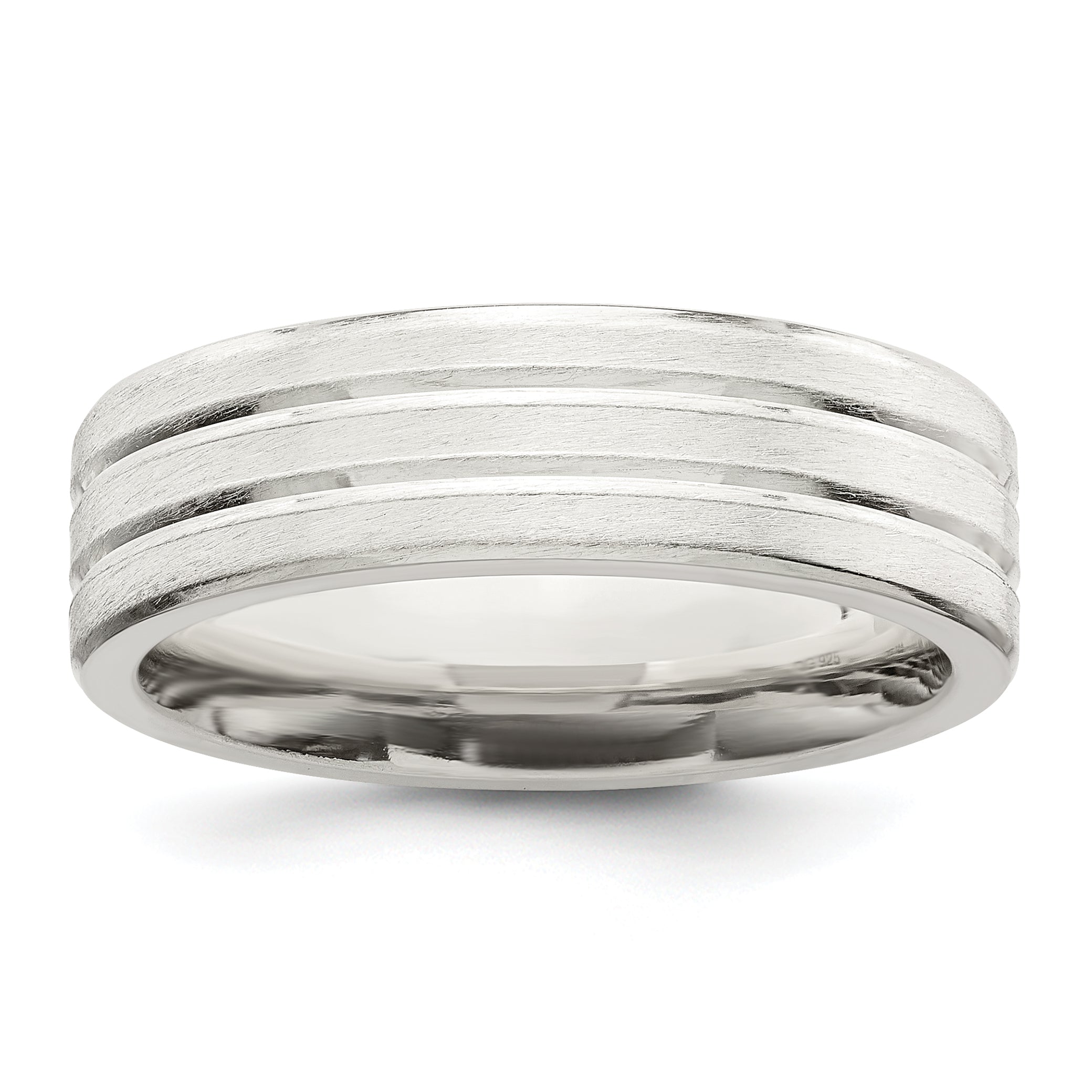 Sterling Silver 6mm Brushed Flat Grooved Fancy Band Main image