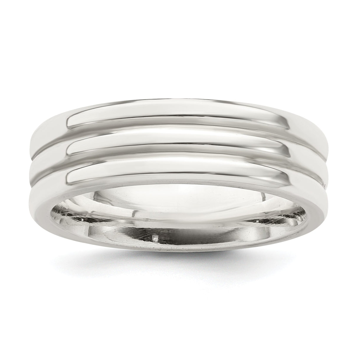 Sterling Silver 6mm Polished Flat Grooved Fancy Band, Size 7–13.5 - Sophia Jewelers Main image