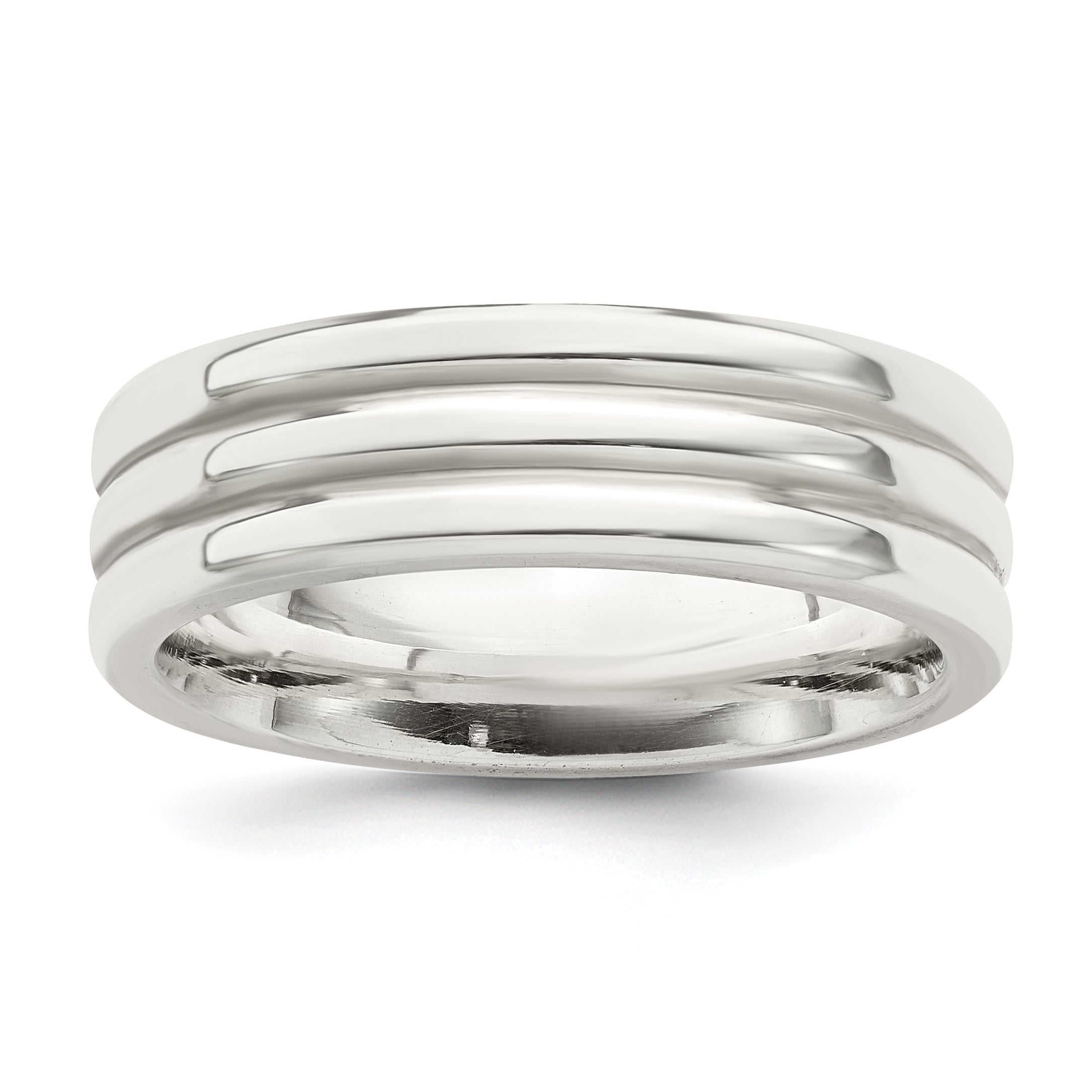 Sterling Silver 6mm Polished Flat Grooved Fancy Band Main image