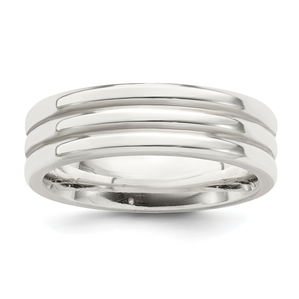 Sterling Silver 6mm Polished Flat Grooved Fancy Band