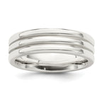 Sterling Silver 6mm Polished Flat Grooved Fancy Band