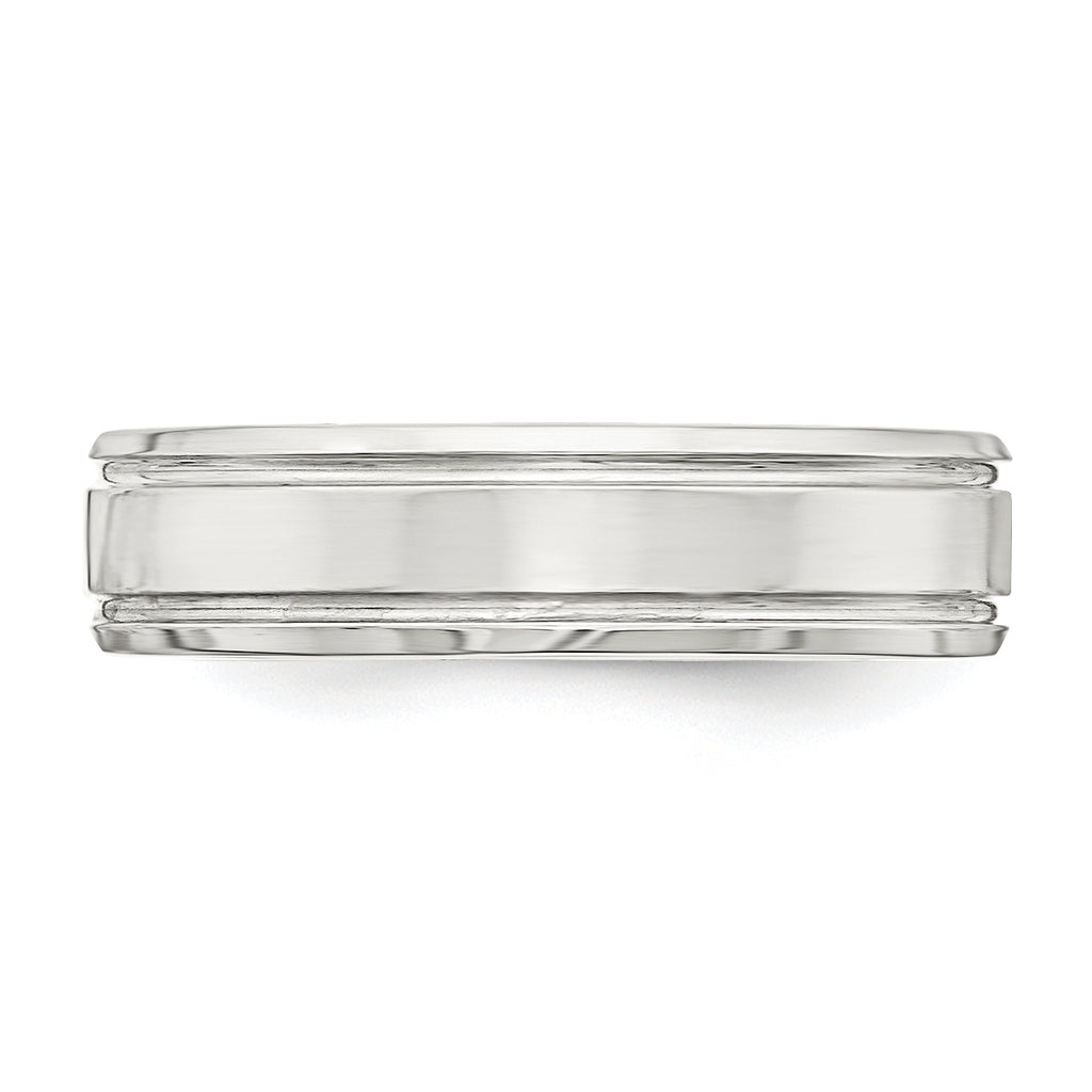 Sterling Silver 6mm Polished Flat Grooved Beveled Edge Fancy Band