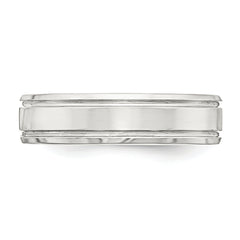 Sterling Silver 6mm Polished Flat Grooved Beveled Edge Fancy Band Size 13.5