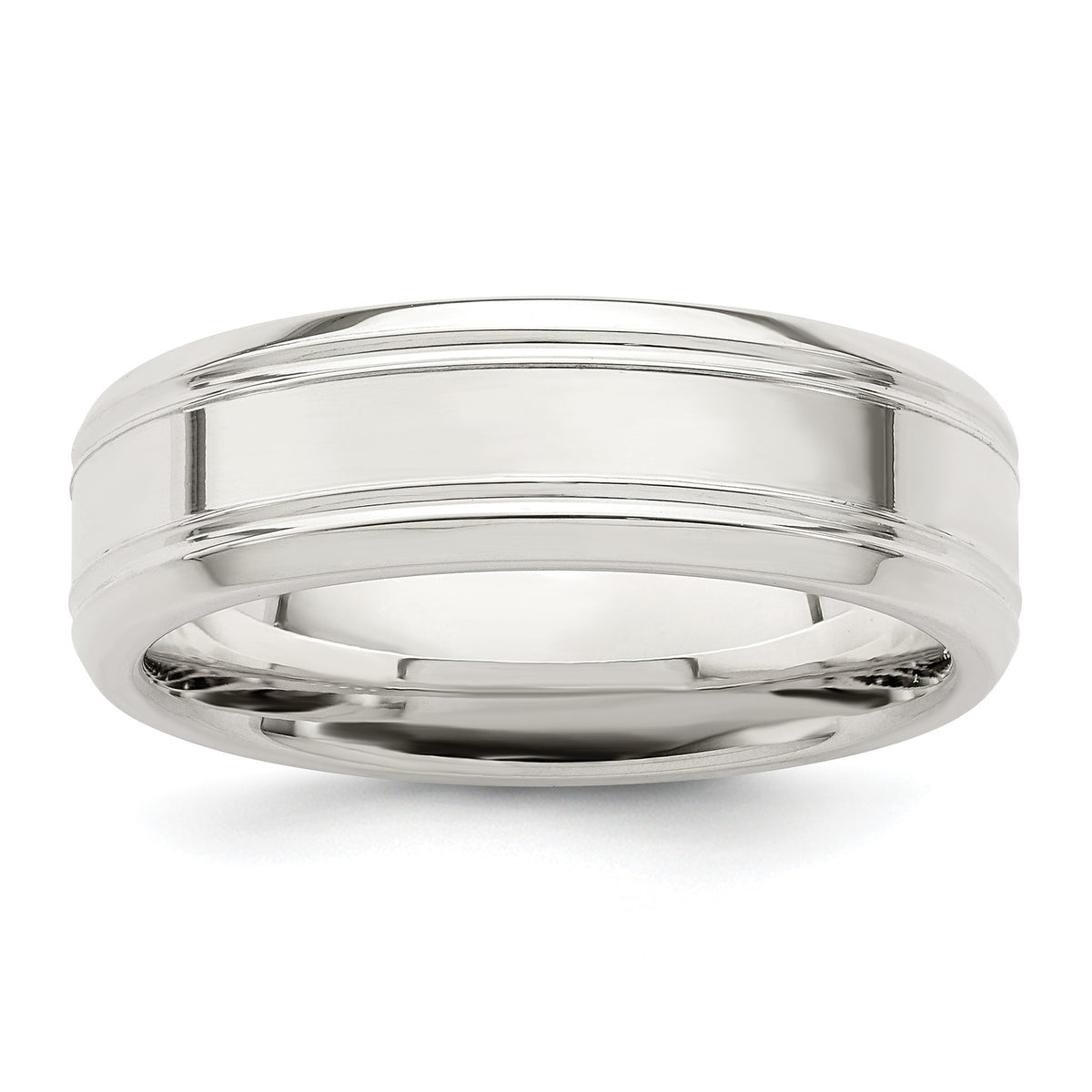 Sterling Silver 6mm Polished Flat Grooved Beveled Edge Fancy Band, Size 7–13.5 - Sophia Jewelers Main image