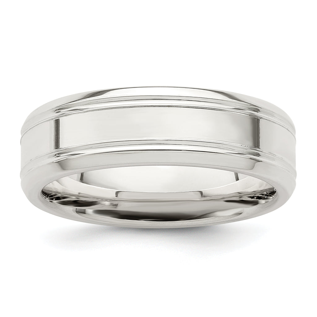 Sterling Silver 6mm Polished Flat Grooved Beveled Edge Fancy Band