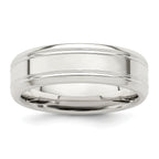 Sterling Silver 6mm Polished Flat Grooved Beveled Edge Fancy Band