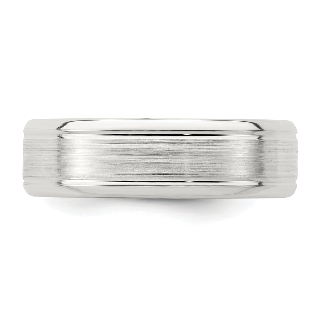 Sterling Silver 6mm Brushed Flat Grooved Beveled Edge Fancy Band Size 13.5