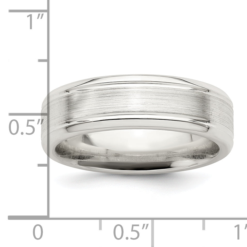 Sterling Silver 6mm Brushed Flat Grooved Beveled Edge Fancy Band Size 13.5