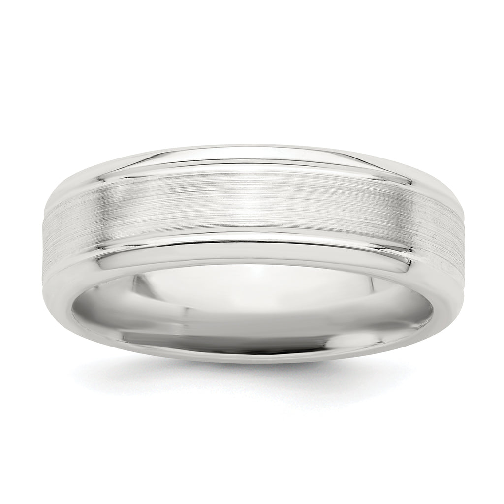 Sterling Silver 6mm Brushed Flat Grooved Beveled Edge Fancy Band Size 13.5