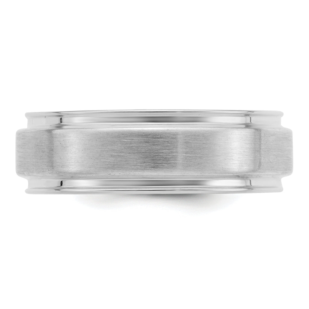 Sterling Silver Rhodium-Plated Brushed Beveled Flat Wedding Band 6mm