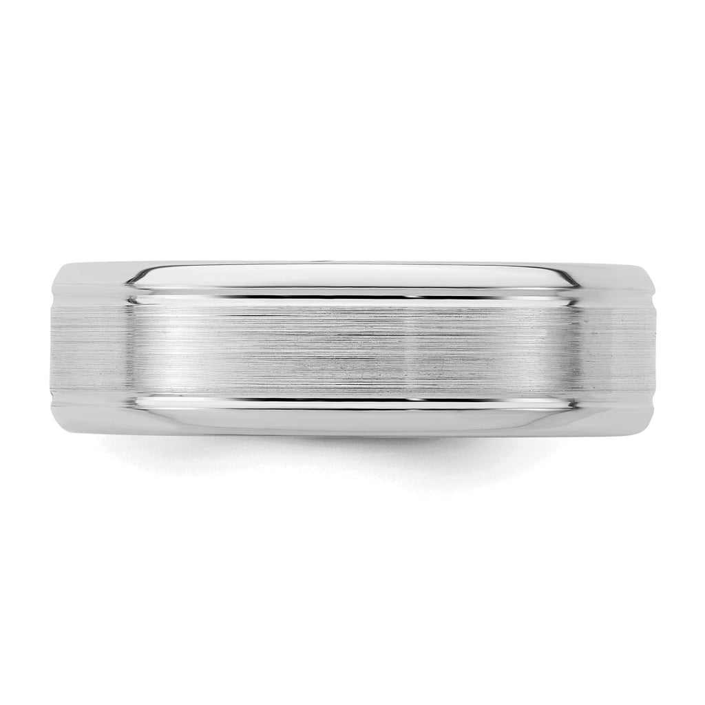 Sterling Silver Rhodium-Plated Brushed Beveled Flat Wedding Band 6mm