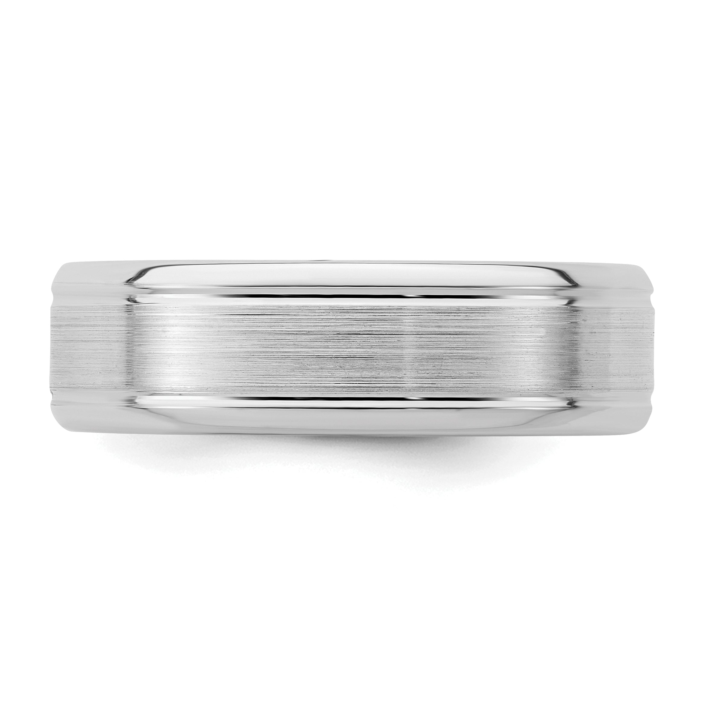 Sterling Silver Rhodium-Plated Brushed Beveled Flat Wedding Band 6mm