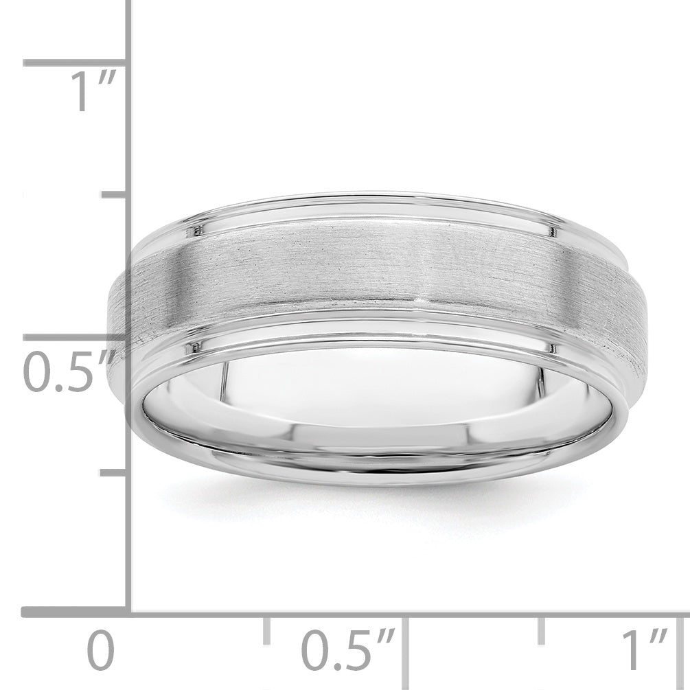 Sterling Silver Rhodium-plated 6mm Brushed Fancy Band Size 13.5