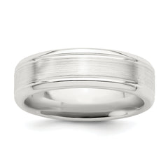 Sterling Silver 6mm Brushed Flat Grooved Beveled Edge Fancy Band Size 13.5
