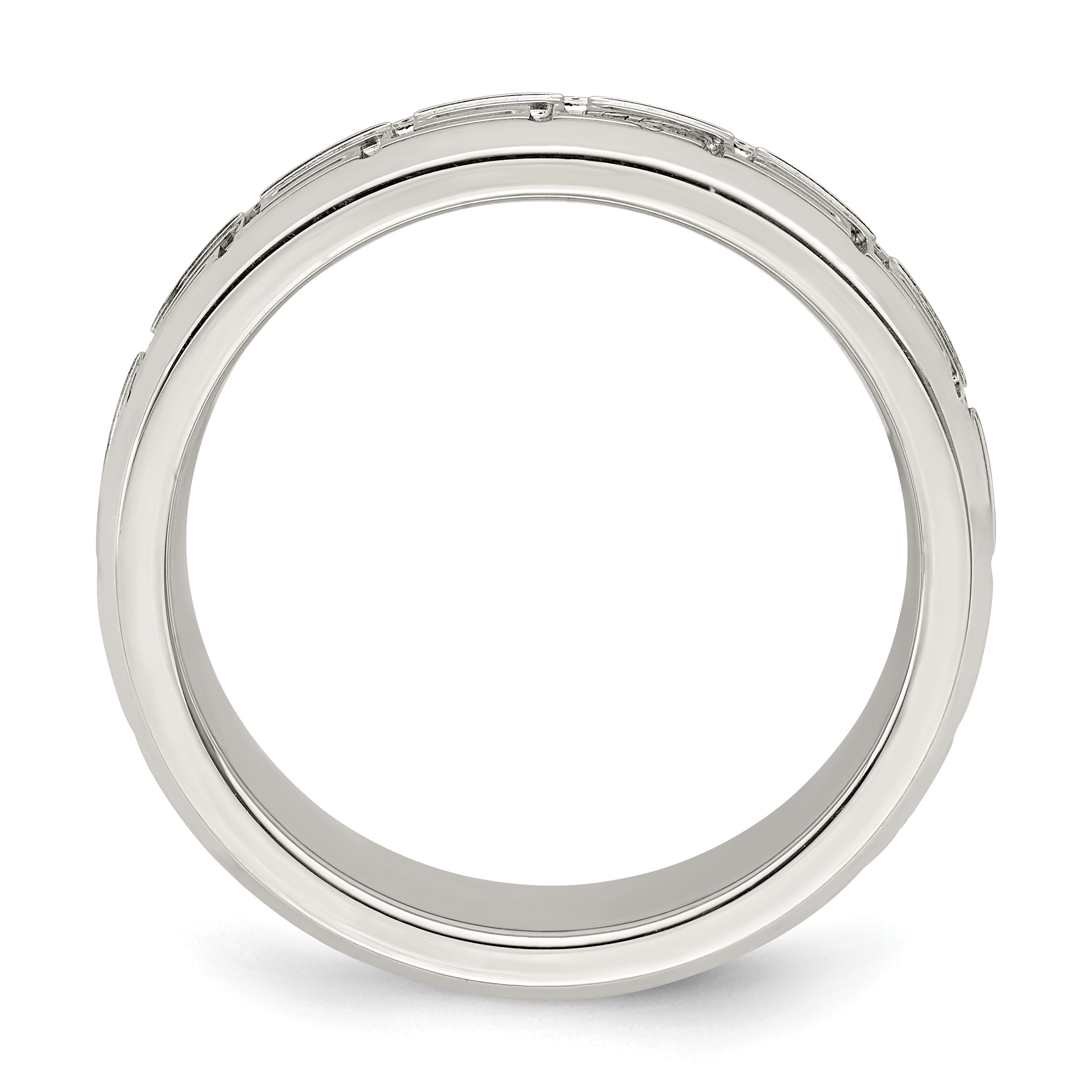 Sterling Silver 6mm Polished Flat Greek Key Design Beveled Edge Fancy Band Size 13.5