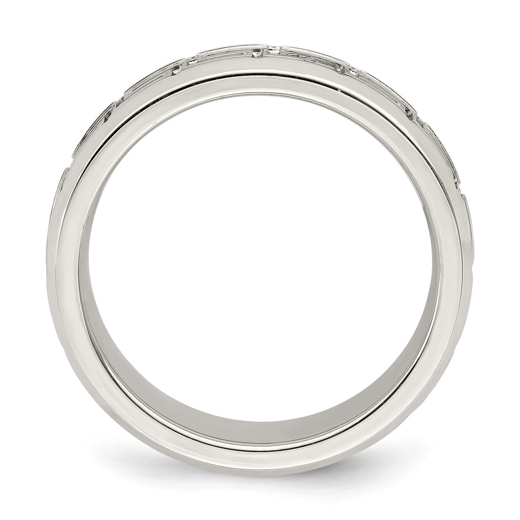 Sterling Silver 6mm Polished Flat Greek Key Design Beveled Edge Fancy Band