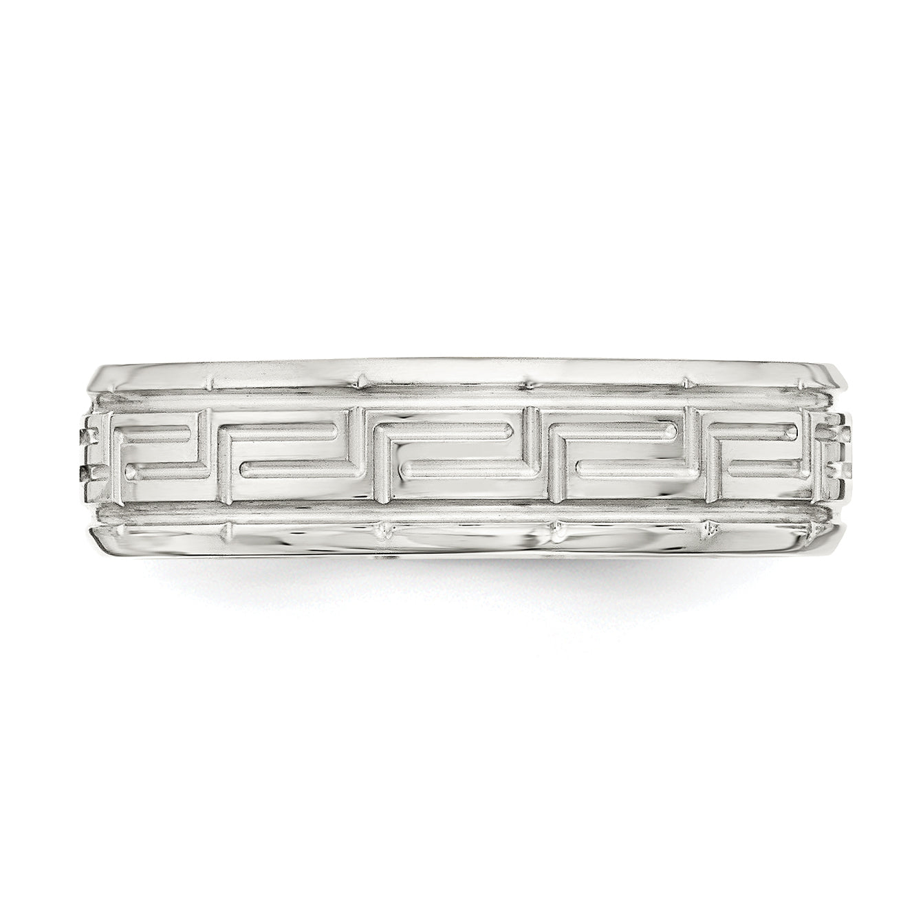 Sterling Silver 6mm Polished Flat Greek Key Design Beveled Edge Fancy Band